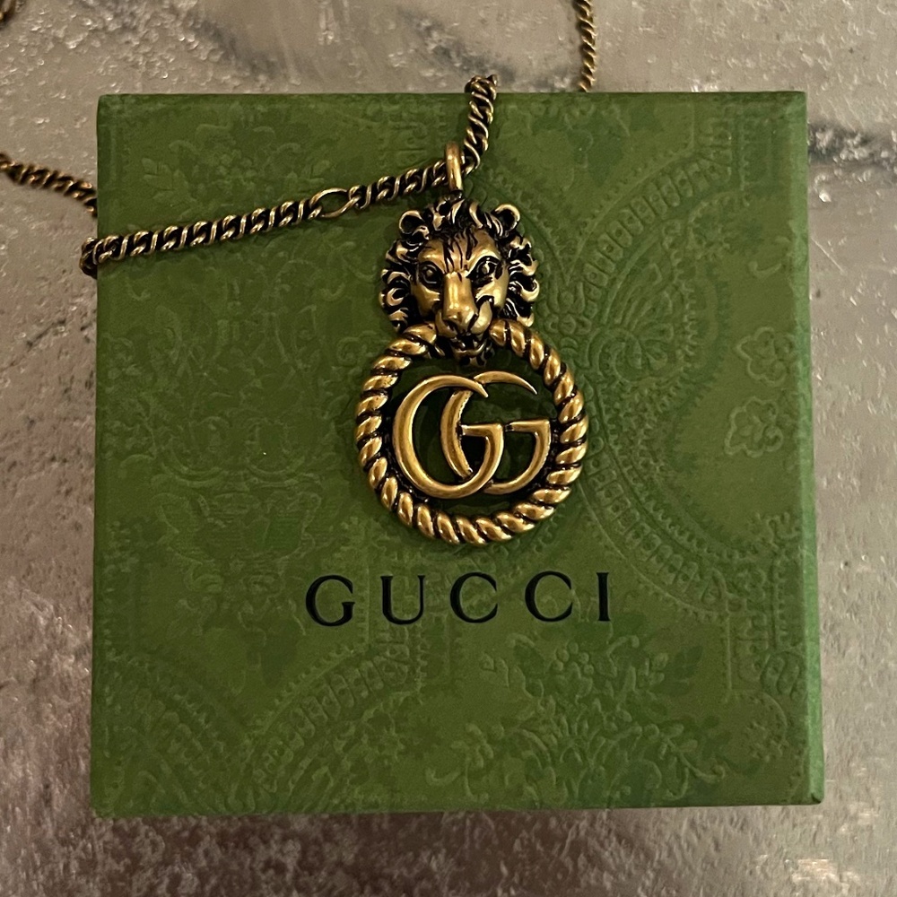 Authentic Gucci Gold Double G Lionhead Necklace, Vintage Gold